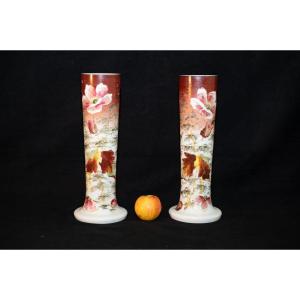 Pair Of Art Nouveau Opaline Vases