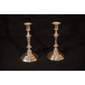 Pair Of Louis XIV Style Silver-plated Metal Candlesticks