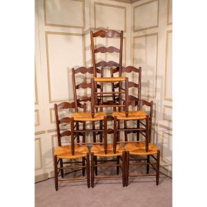 Set Of Six Oak Straw-seated Chairs