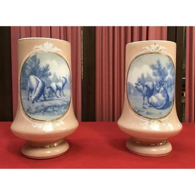 Pair Of Opaline Vases, 19th