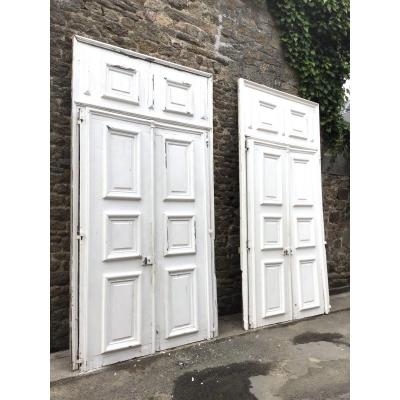 Pair Of Interior Doors In Painted Oak, Late 18th.