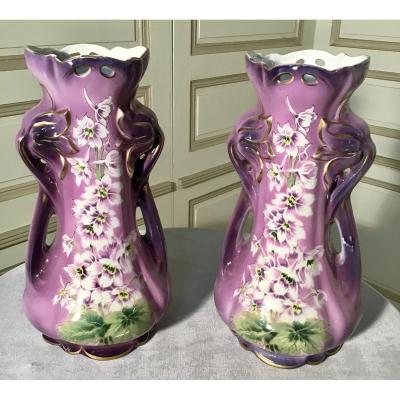 Pair Of Earthenware Vases, Saint Amand Hamage, Early 20th