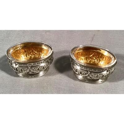 Pair Of Oval Salarons In Silver And Vermeil, 20th