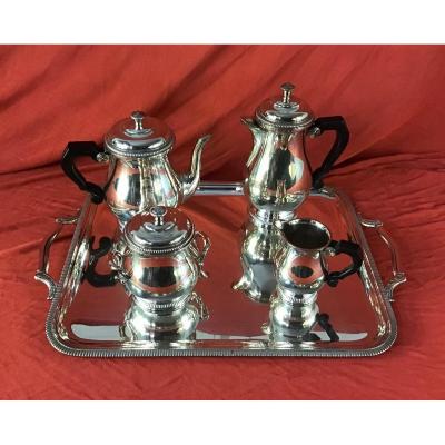 Tea And Coffee Service In Silver Metal Mid 20th
