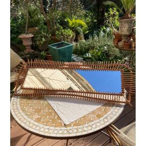 Large Rattan Mirror Italy 1960s