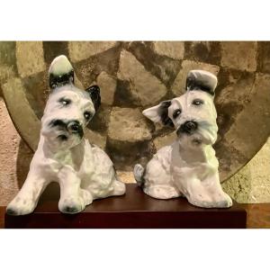 Art Deco, Pair Of Large Terrier Dogs, Scottish-terrier, Czechoslovak Slip