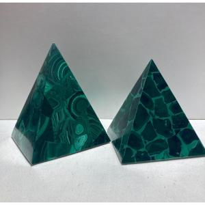 Pair Of Malachite Pyramids