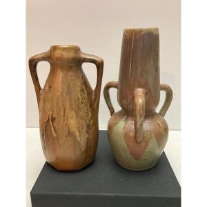 Duo Of Art Nouveau Ceramic Vases Georges Metenier