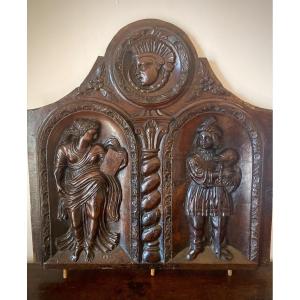 17th Century Bas Relief Panel Carved Wood 