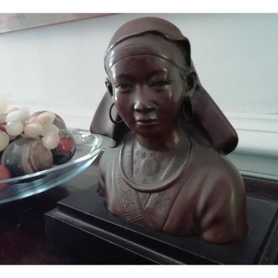 Indochina Art Deco Bronze Bust