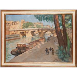 The Pont Neuf In Paris. Important H/canvas Signed: Broët