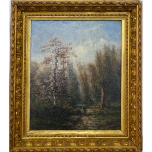 Animated Landscape, Oil On Canvas Signed Godchaux