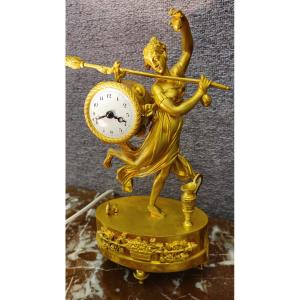 Small Empire Clock In Gilded Bronze Representing A Bacchante
