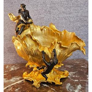 Large Allegorical Gilded And Patinated Bronze Bowl Signed S.kinsburger (1855-1935)