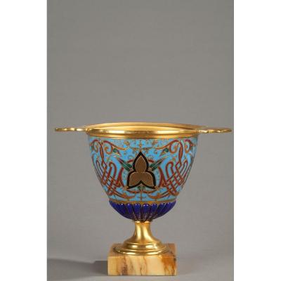 Blue Cup In Gilt Bronze And Cloisonne