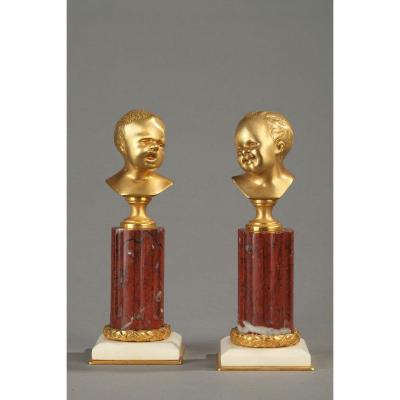 Pair Of Golden Bronzes, Jean Qui Rit, Jean Qui Pleure.