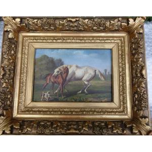 Oil On Panel, Horse And His Foal