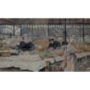 Watercolor Market In Barcelona By Laureano Barrau