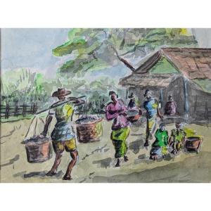 Watercolor. African Village