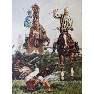 Cavaliers Watercolor Signed Seriziat After Koch 1882