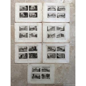 Architecture. 7 Burin Engravings. Landmarks Of Rome