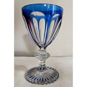 Blue Overlay Cut Crystal Glass.