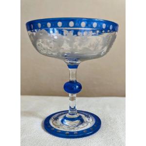 Blue Overlay Crystal Glass With Engraved Decoration