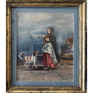 Watercolor The Girl And The Dog