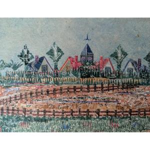 Modest Art, Folk Art. Painting Made From Postage Stamps, Signed Köhler. 1937