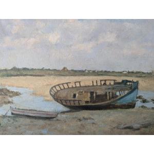 Martin-sauvaigo. Boat Stranded On A Breton Beach.