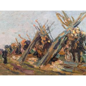 Animated Landscape Signed Claude Firmin, Dated 1914