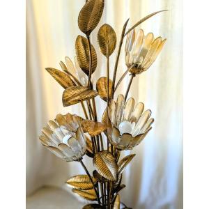 Hollywood Regency Style Floor Lamp, Gilded Metal & Murano 