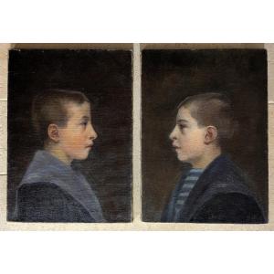 2 Portraits Of Children In Sailor Outfits Around 1910.