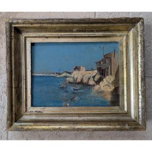 Marseille - The Corniche Framed Painting - On The Back, Inscription Jb Olive