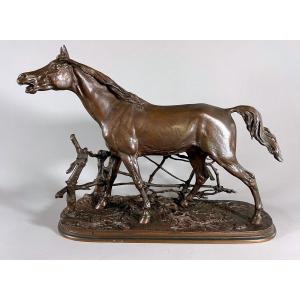 Horse At The Barrier In Bronze Pierre Jules Mêne (1810-1879)