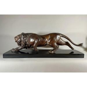 Edouard Guy (conte Du Passage), Active In The 1930s, Bronze Lion On The Lookout