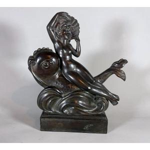 Pierre Marie Poisson 1876-1953 Bronze Amphitrite On A Dolphin Valsuani Founder