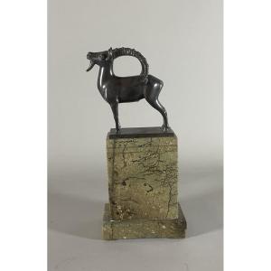 Fritz Behn 1878-1970 Bronze Ibex On Serpentine Green Marble (german School)