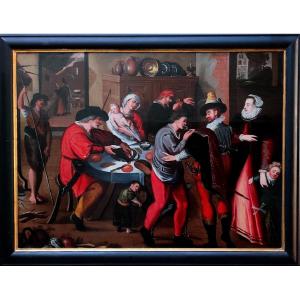 Oil Painting - Visit Of Lords To Peasants - Antwerp School - Circa 1570