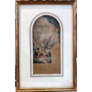 Watercolor On Paper-dutch School The Converxion Of Saint Paul Watercolor Circa 1750