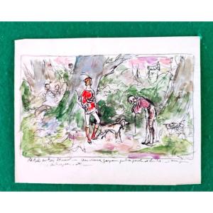 C16/59-origi Drawing-signed-ernest Gayac-watercolor-sleeping Beauty-1930