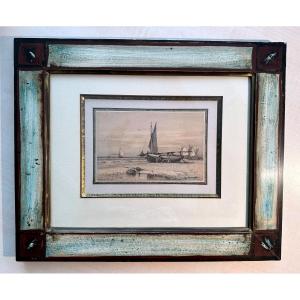 Bouquet Michel-drawing In Pencil-signed-under Frame-marine-lorient-brittany-19th