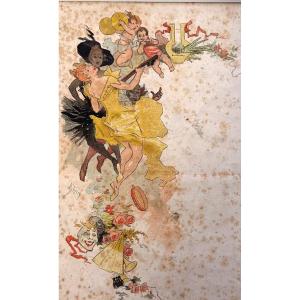 Gco64-jules Cheret-lithography-rehaut Of Watercolor-concert Project-signed-1891