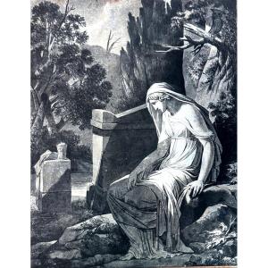 Cgd26-original Drawing-signed-portal-melancholy-[fr.andré Vincent]-1810