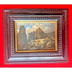 C27-oil Painting-montserrat-spain-view Of Catalonia [crossing The Stone Bridge]-19th