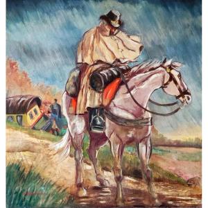 Oil Painting-guy Arnoux-the Horseback Post At The Revolution-the Accident Of The Post Coach