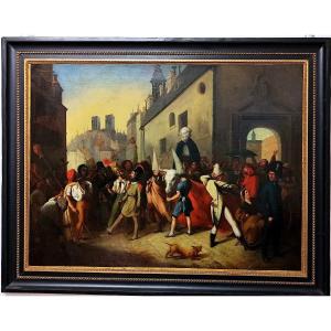 Oil Painting-j.léon Dusautoy-improvised Mascarade By Artists-mrdi-gras-1840