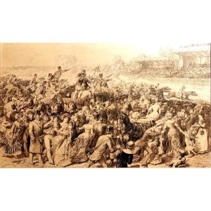 Chev-original Drawing-signed-jules Pelcoq-jipé-racing A Longchamps-1882