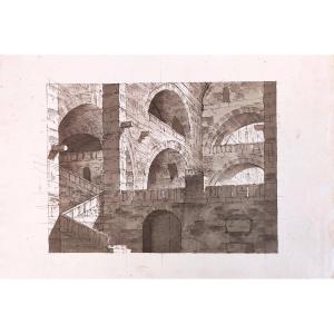 Chev-original Drawing-antonio Basoli-alcoves Roman Circus-scala Of Milan-1820