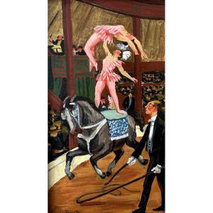 Bout-oil On Canvas-georges De Sonneville-circus-acrobat Rider And Horse-bordeaux-1928